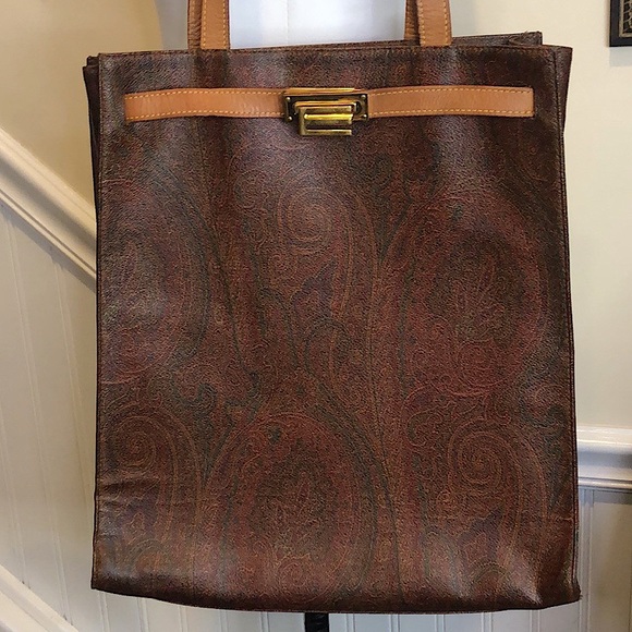 W ETRO Red Paisley Coated Canvas Vachetta Leather Laptop Briefcase Shoulder Bag - Picture 7 of 15